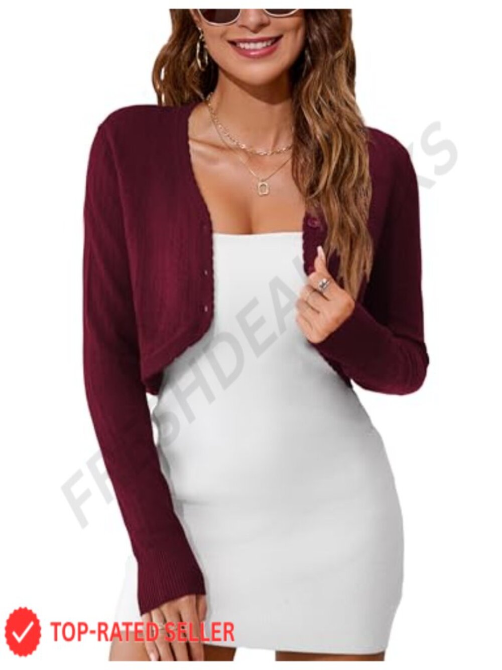 Women Cropped Knit Bolero Shrug Cardigan Long Sleeve Open Front